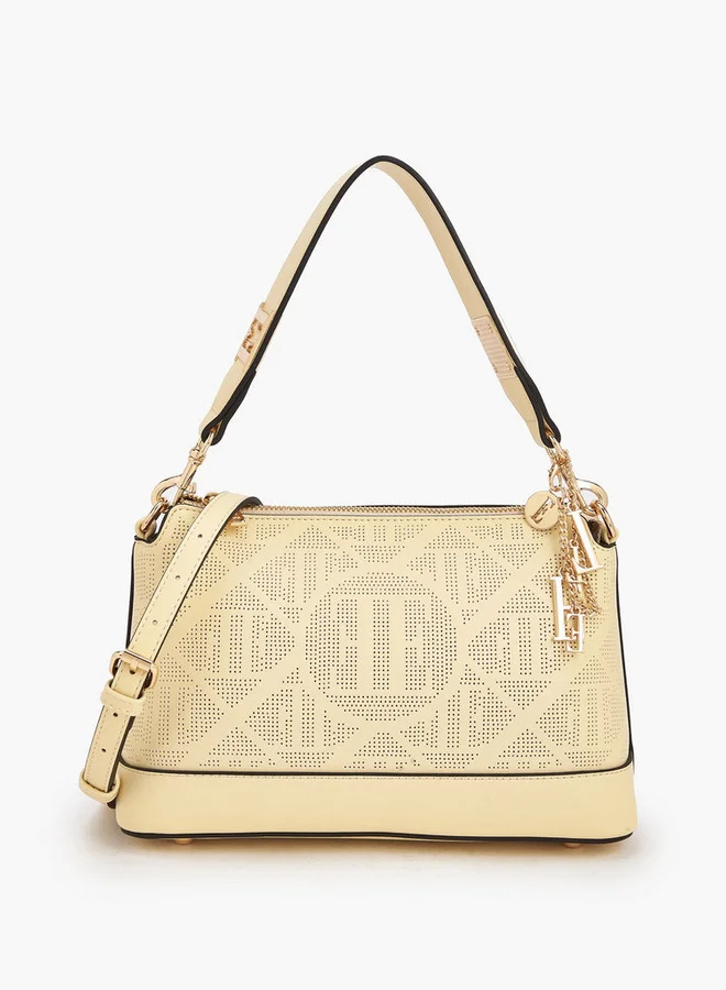 ELLE Laser Cut Textured Shoulder Bag With Detachable Strap